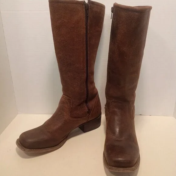 DURANGO "Charlotte" Women's Sz 9US/41EU Brown Aged Leather Inside Zip Tall Boots - Picture 2 of 12